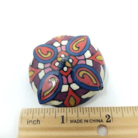 Vintage Colorful Enamel Brooch / Pendant, Retro Design, Necklace Lapel Pin - Picture 5 of 6